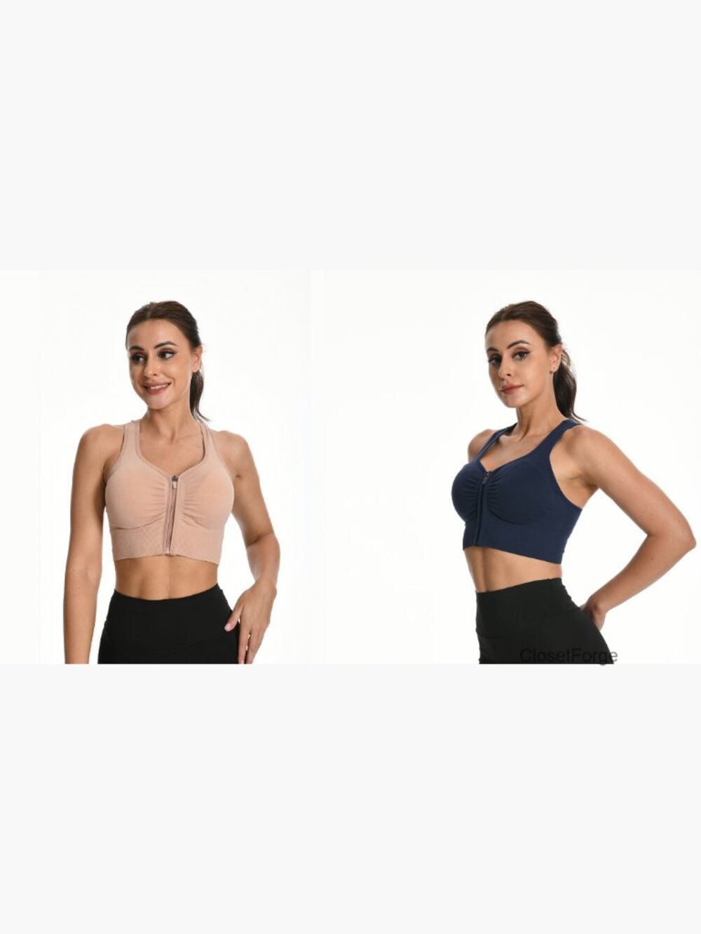 2 Pack Front Zip Sports Bras Medium Support Racerback Padded Easy On Off - Picture 6 of 7